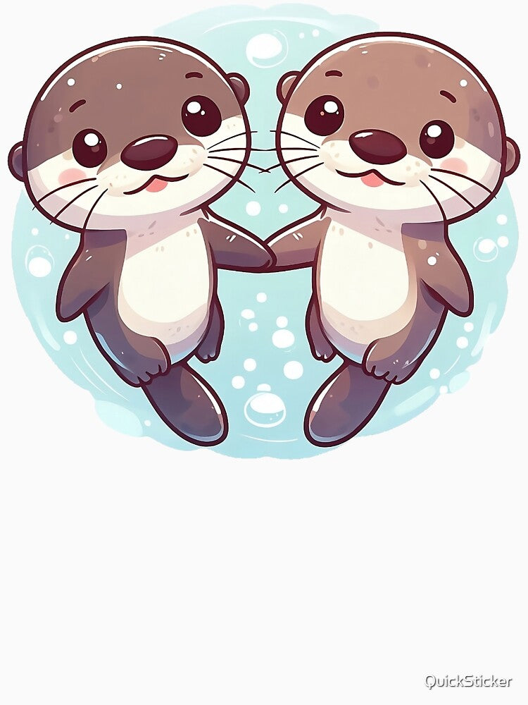 Cute couple of otters holding hands on water by QuickSticker