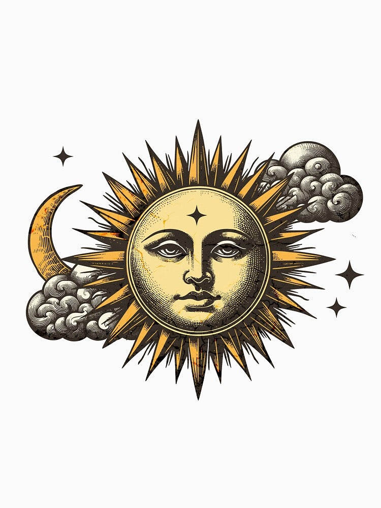 Celestial Dreamer – Vintage Sun and Moon Cosmic Art by Broken Minimalister