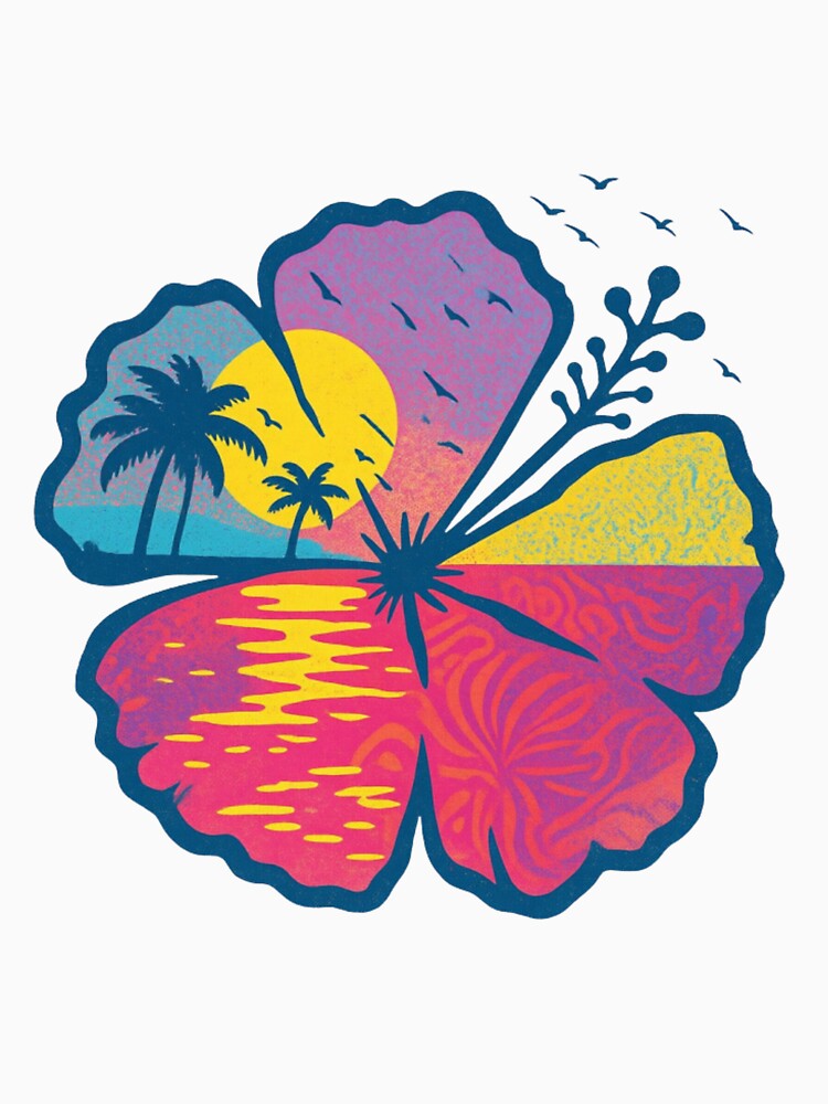 Retro Tropical Hibiscus Flower — Vintage Summer Sunset Beach Illustration by Colorful-Garden