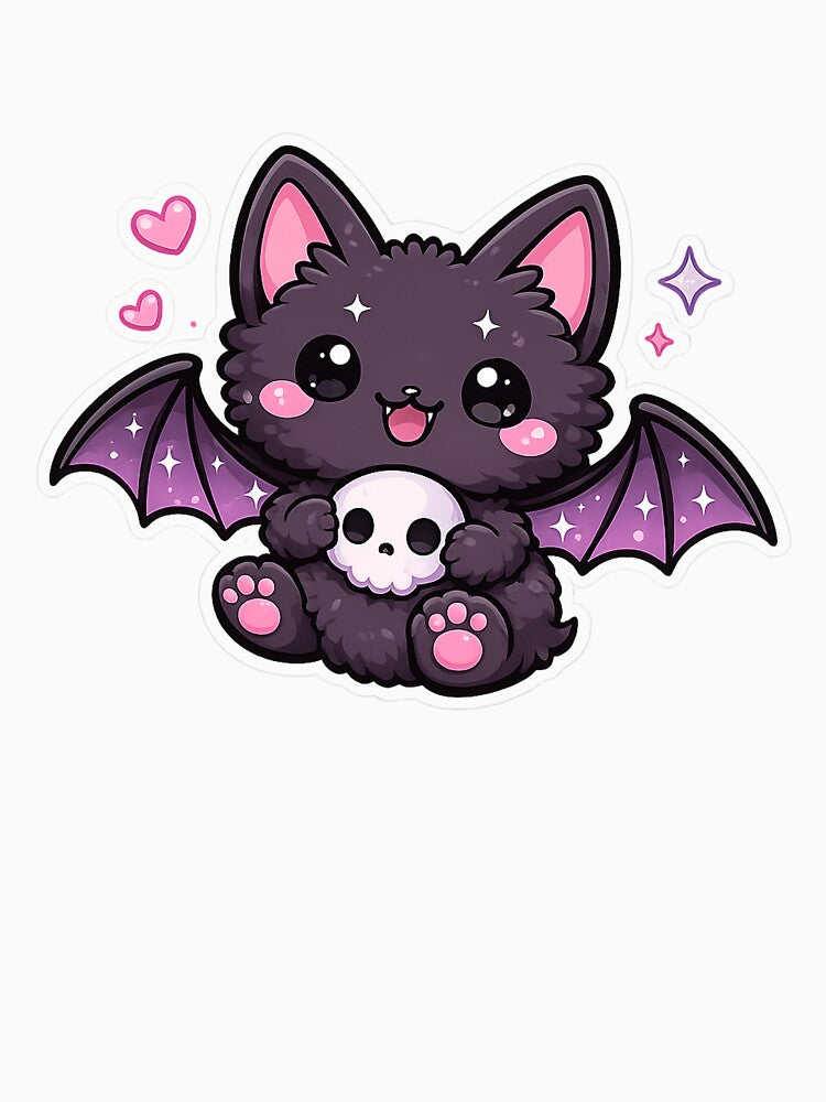 Cute Goth Bat Sticker - Kawaii Emo Bat with Skull, Dark Aesthetic Halloween Animal by randomdesignsnearme