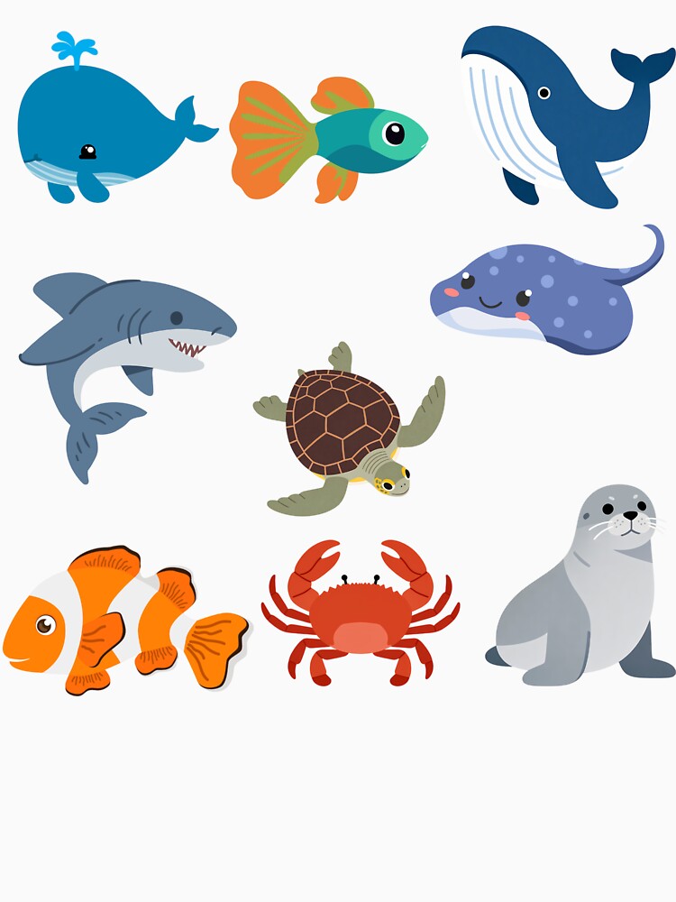 Cute Cartoon Sea Animals Collection | Kawaii Ocean Life Illustration | Marine Animal Clipart by MakeMemoryStore