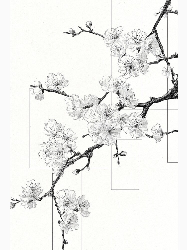 Sakura Lines | Modern Geometric Cherry Blossom Sketch by FlowNestStudio