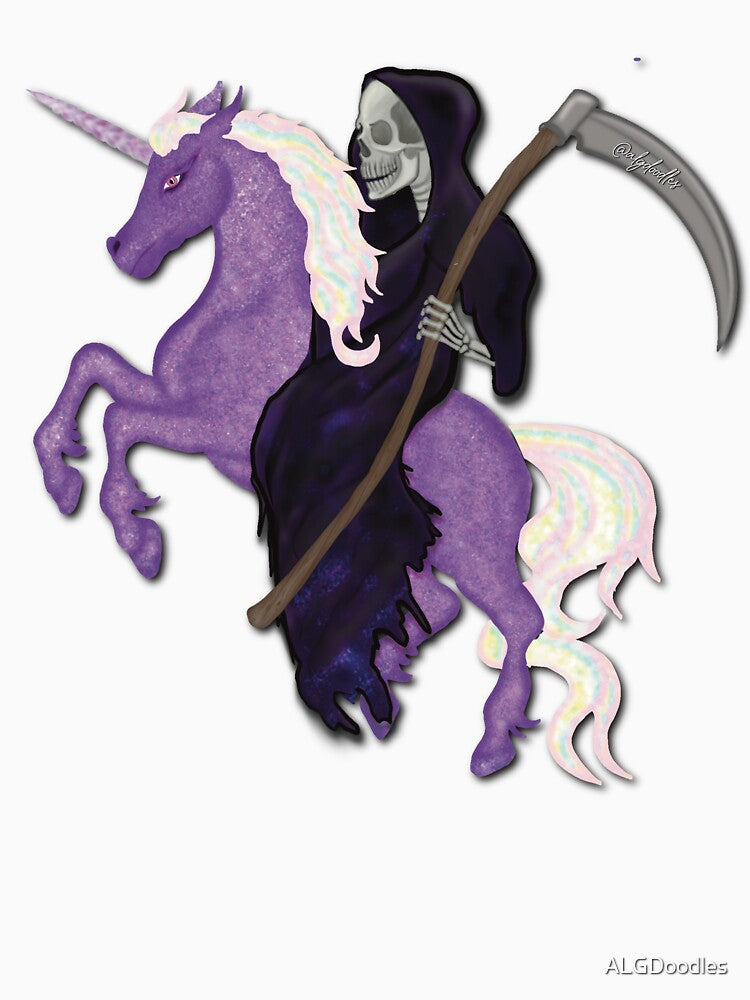 Grim Reaper Riding a Sparkly Unicorn by ALGDoodles
