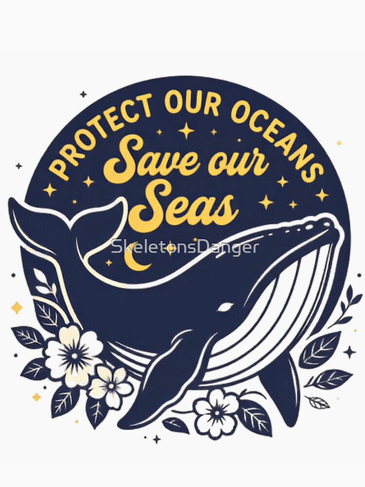 Protect Our Oceans Save Our Seas Floral Whale by SkeletonsDanger