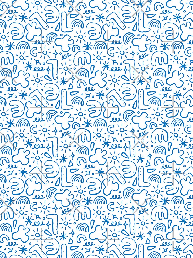 Blue Abstract Doodle Seamless Pattern White Background. by Zaya_art