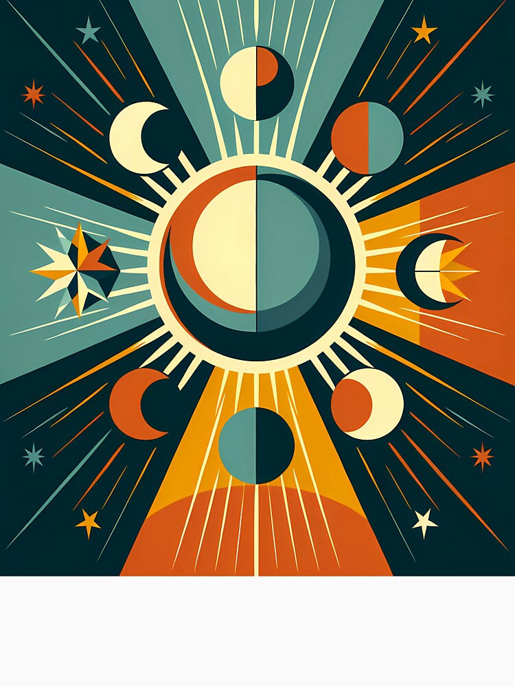 Geometric Sun and Moon Phases Celestial Rays by InkSmithery