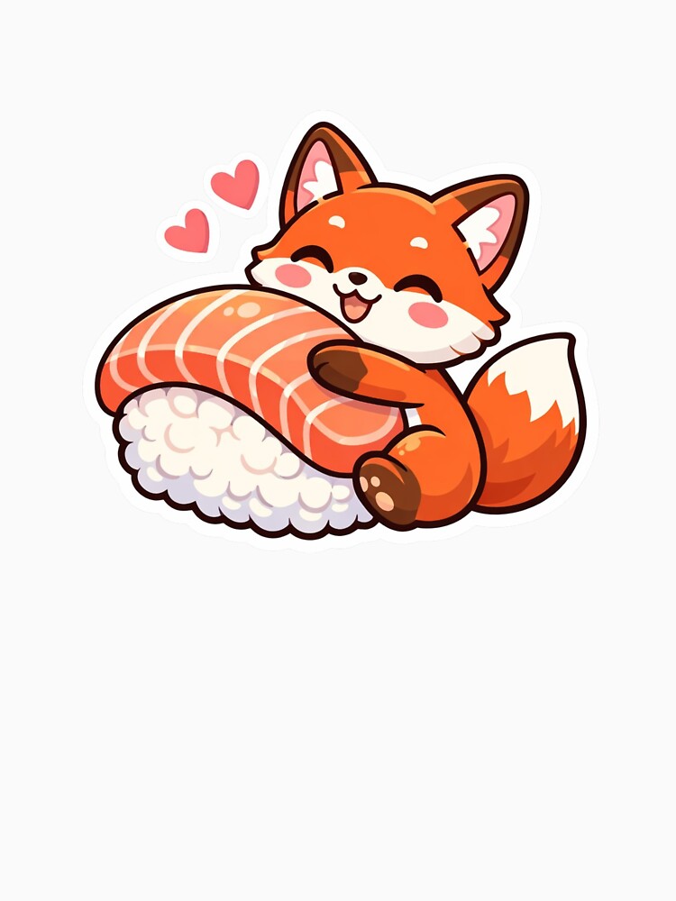 Cute Fox Sushi - Kawaii Red Fox Hugging Nigiri Sticker by AuraArtistica