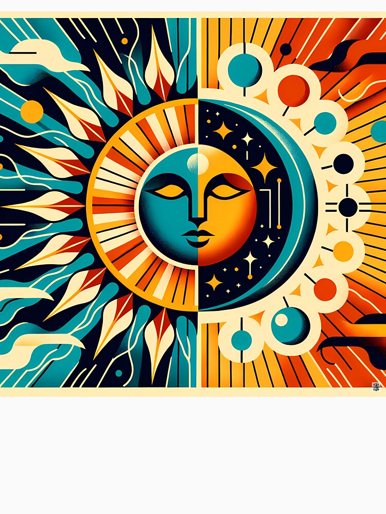 Celestial Sun Moon Face Geometry by InkSmithery