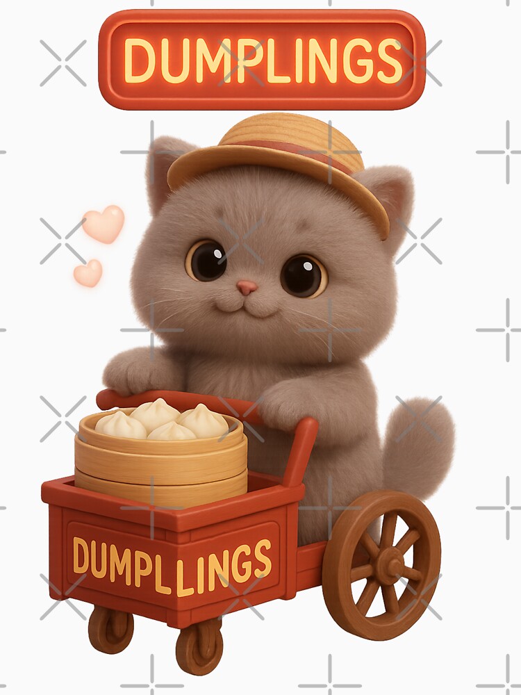 Cute Dumpling Cart Cat - Adorable British Shorthair Kitten Food Art by Moons Studio
