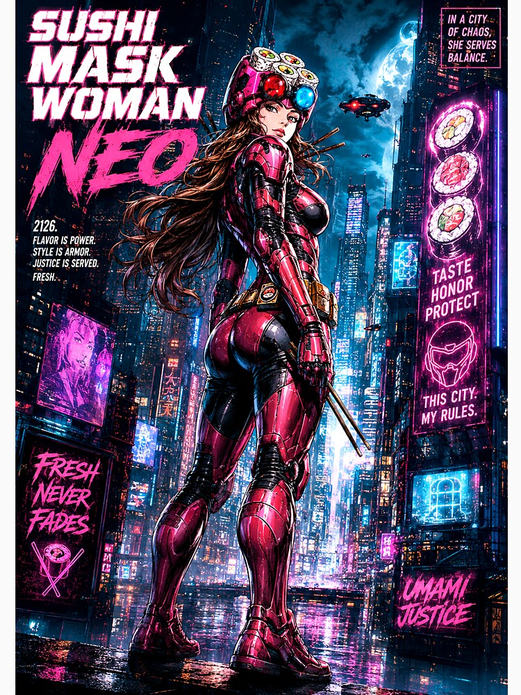 SUSHI MASK WOMAN NEO: Cyberpunk Street Guardian by Japan Cyberpunk Universe & Surreal Characters