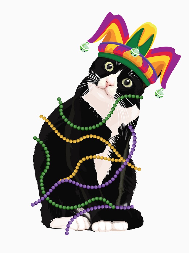 Black Cat Meow Mardi Gras Mask Fleur de Lis Cat Lover by GenesisHand