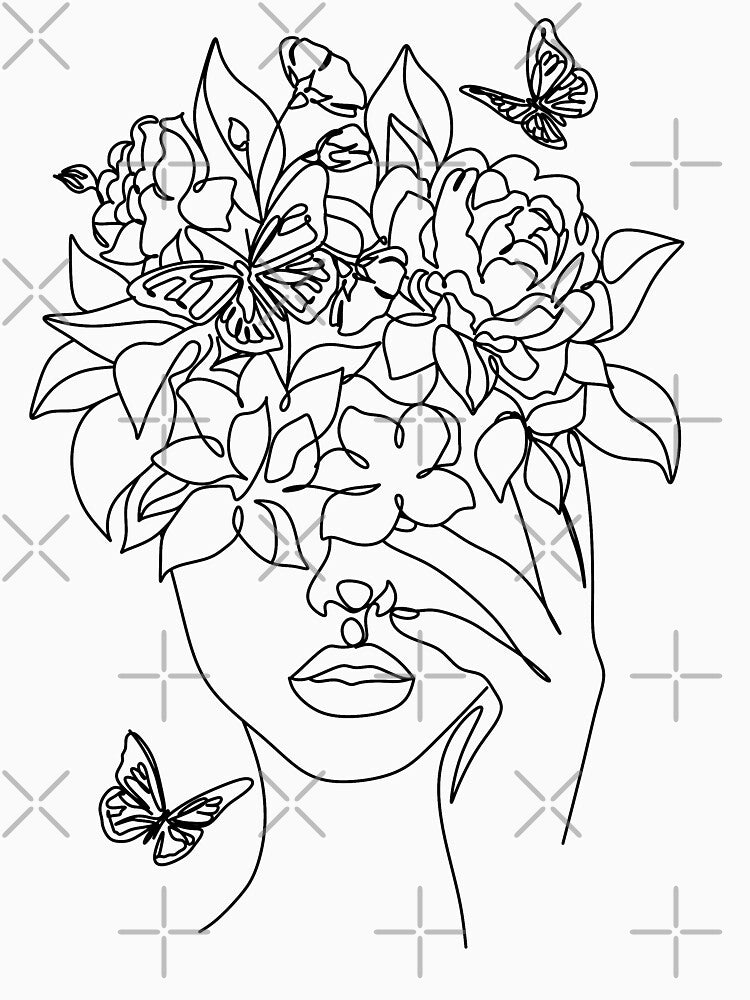 DIGITAL, Single Line Art Print Woman With Flowers, Female Line Art, Minimalist Wall Art, Head of Flowers Art Print, Flower Woman Line Art by OneLinePrint