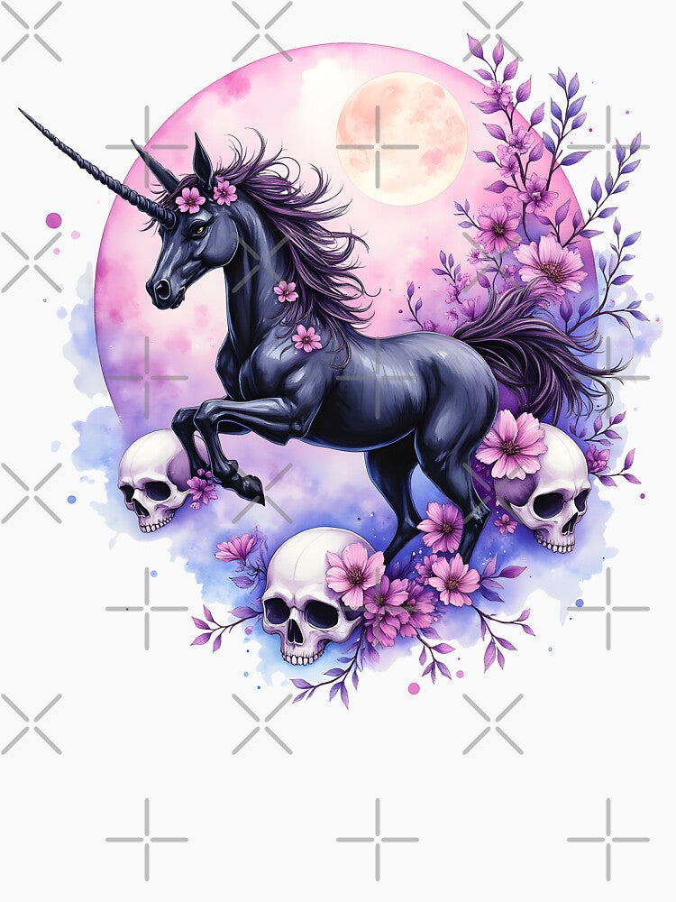 Moonlit Unicorn Among Forgotten Roses, Dark Unicorn Aesthetic. by nicky2342