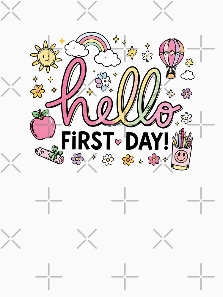 Hello First Day | Cute Back to School Rainbow Design | Teacher & Student Gift | Pastel School Aesthetic by MAPDDesigns