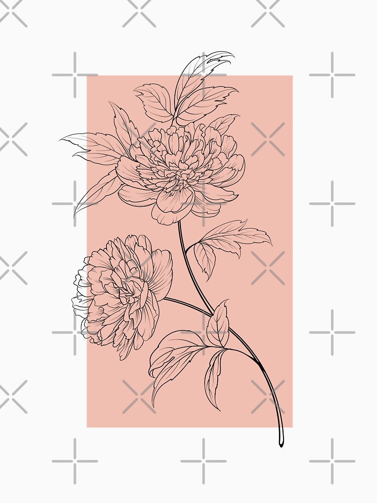 Peony Flowers Botanical Drawing Line Art by dk-design85