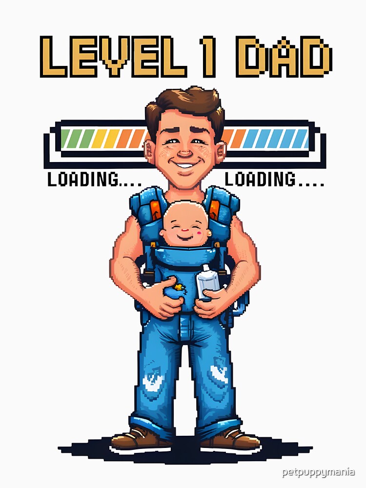 LEVEL 1 DAD Shirt Design | Retro Gaming New Dad Gift | Pixel Art Gamer Design for Father's Day | Funny Dad Design by petpuppymania
