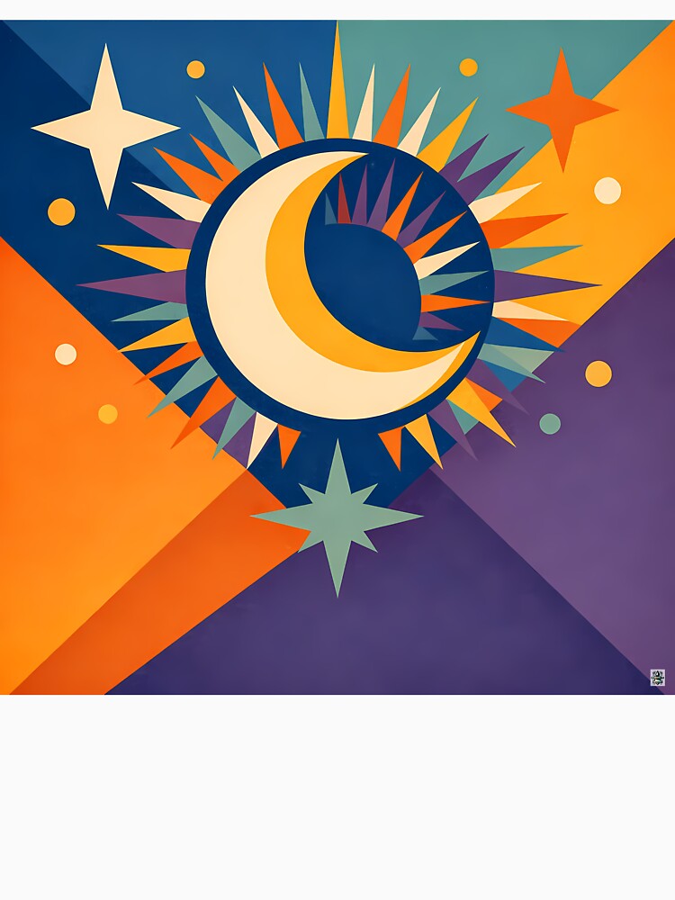 Geometric Crescent Moon with Colourful Starburst by InkSmithery