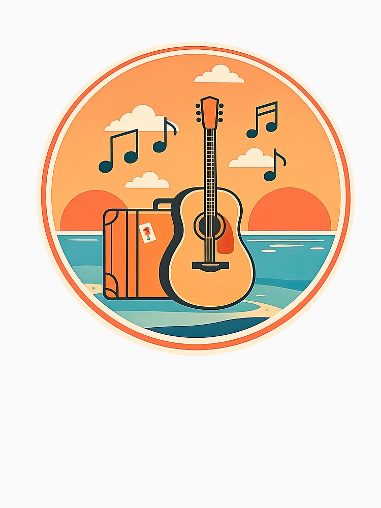Vintage Guitar Sunset Travel Design – Music Lover Beach Adventure Badge by Ramkumar2025
