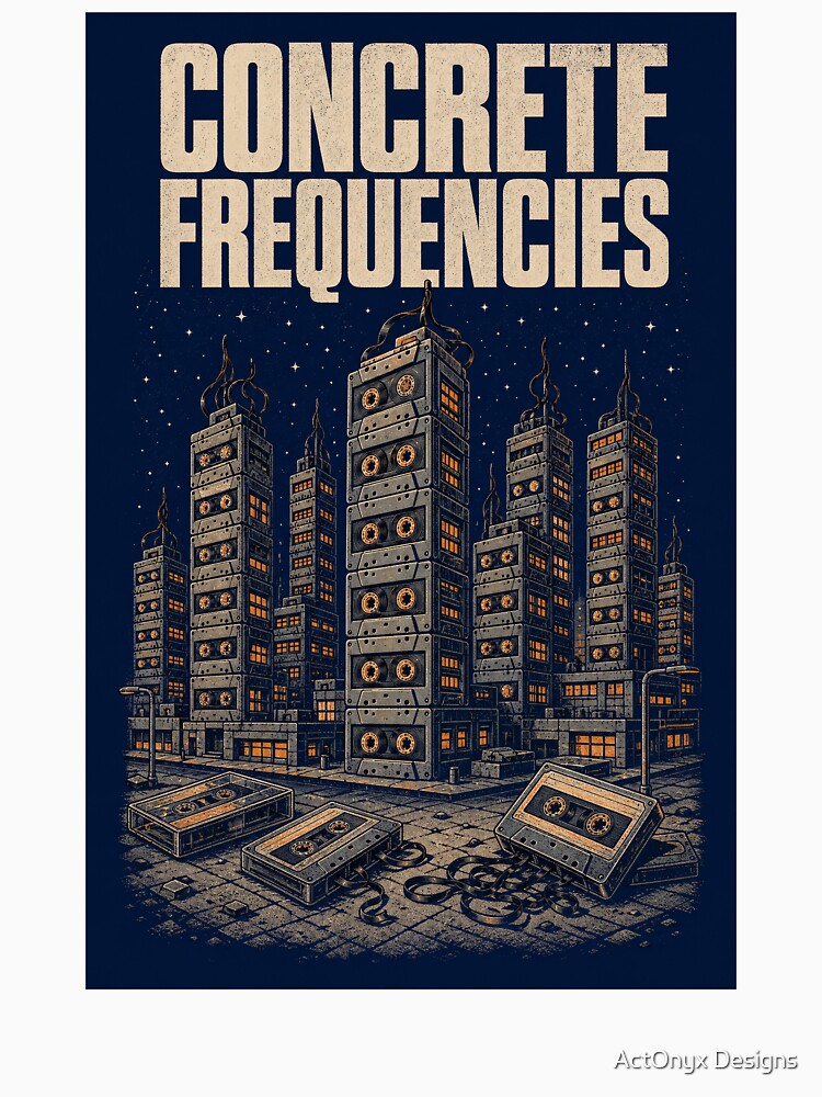 Retro Concrete Jungle Frequency Cassette Tape Nighttime Cityscape by ActOnyx Designs