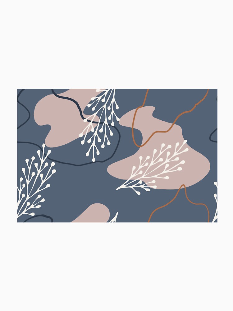 Blue Romantic Elegant White Plant With Abstract Lines by Sohee Jin