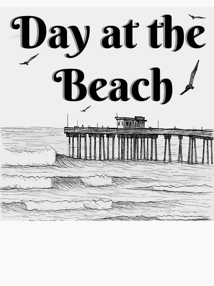 Day at the Beach Pier Sketch Vintage Coastal Illustration by PixelWaveBD