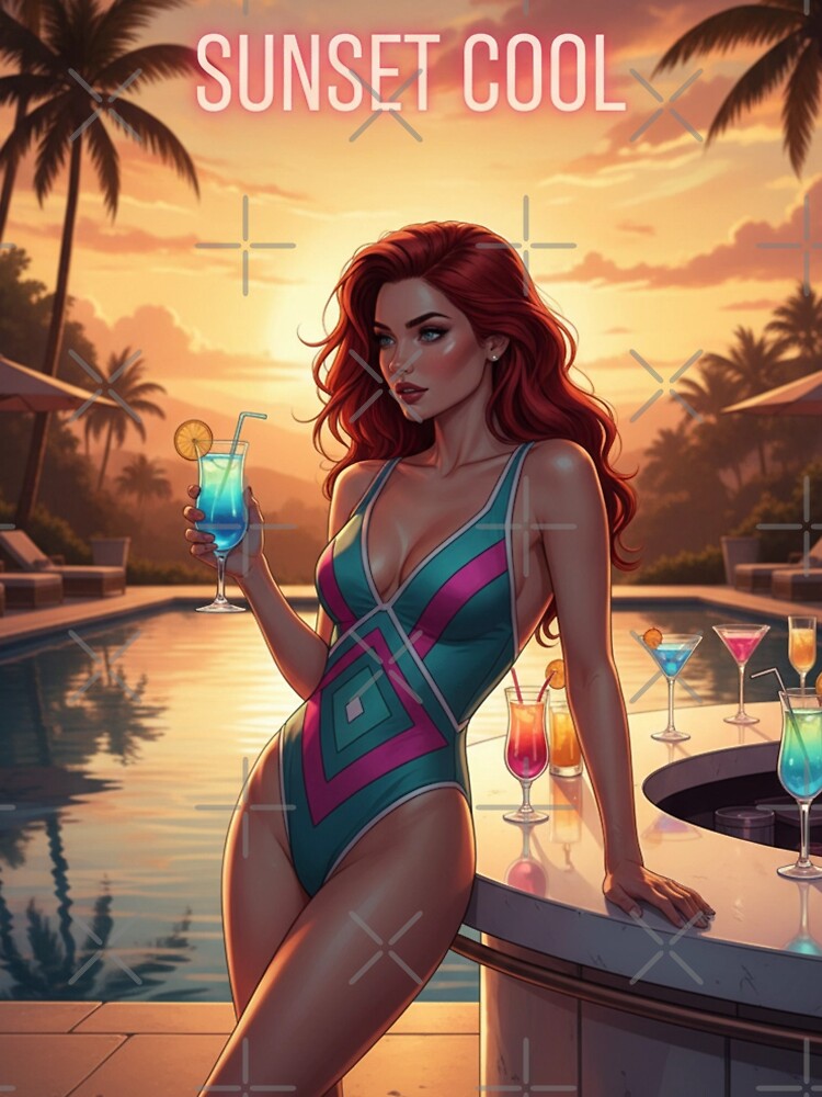 Sunset Cool Tropical Poolside Retro Summer Vibe by GraphixKing999