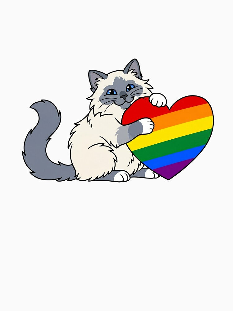 Love is Love Rainbow Heart Pride Cat by Snowy Studio Designs