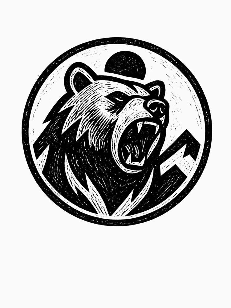 Bear Head Badge Minimal Design – Roaring Bear Mountain Logo Black and White by VinciLab