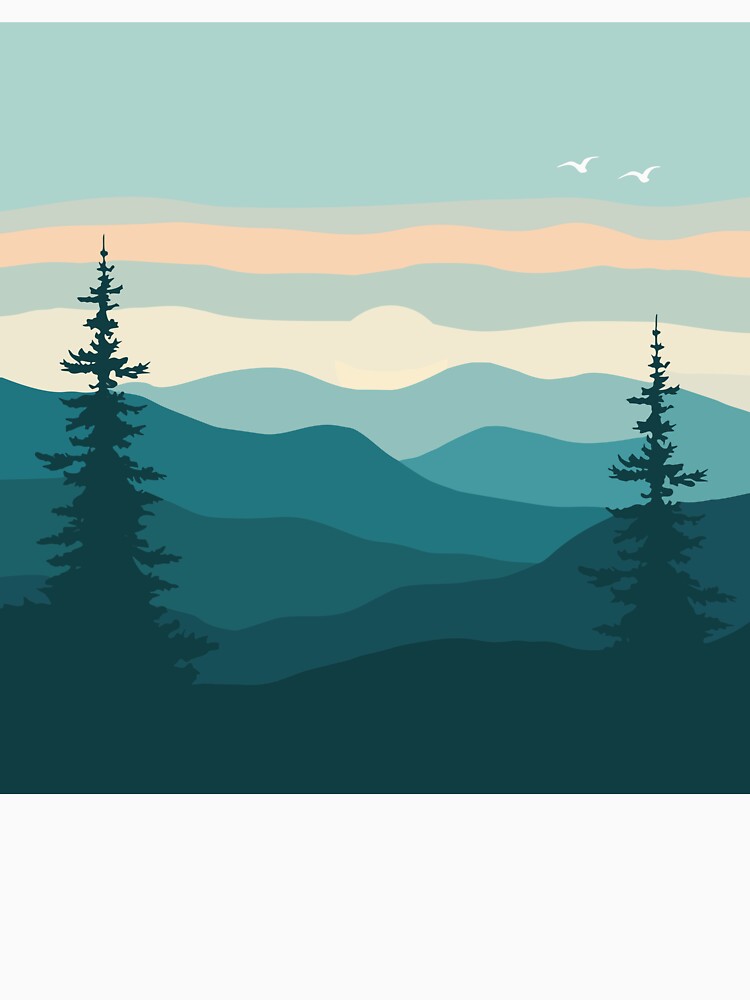 Minimalist Misty Mountain Forest at Sunset by Vision Crafted