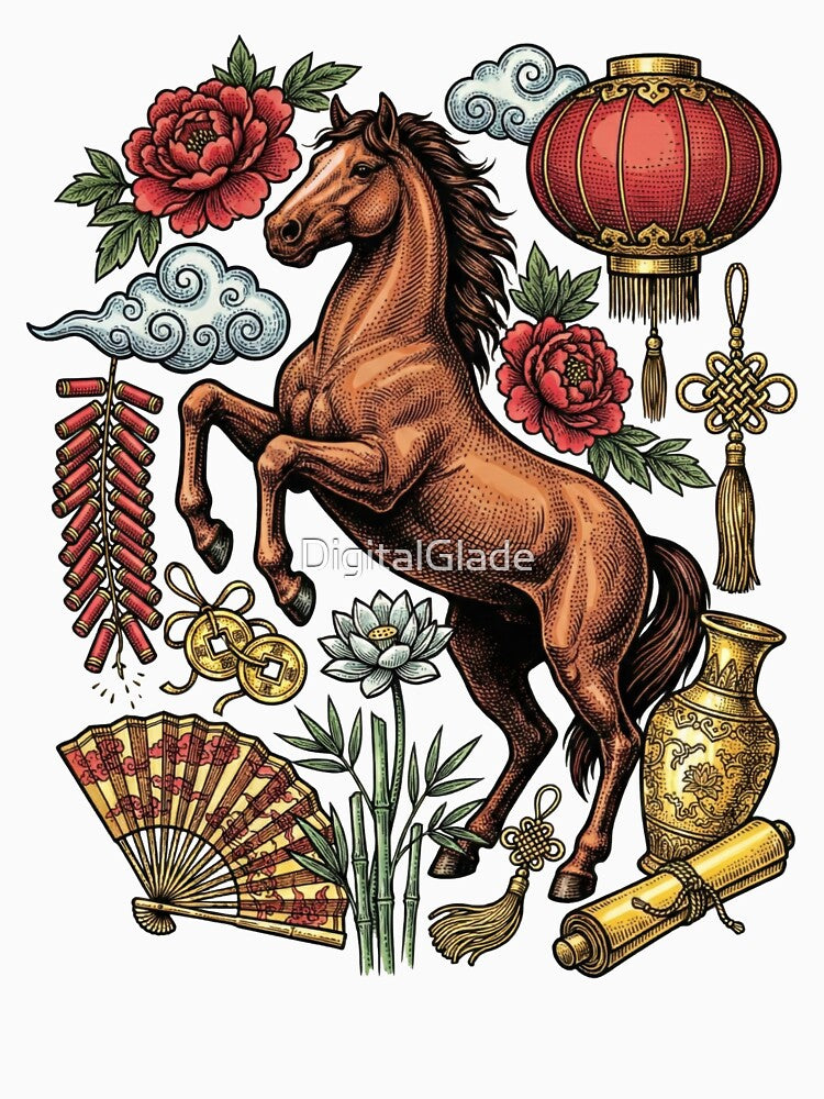 2026 Year of the Fire Horse - Hand-Tinted Chinese Zodiac by DigitalGlade