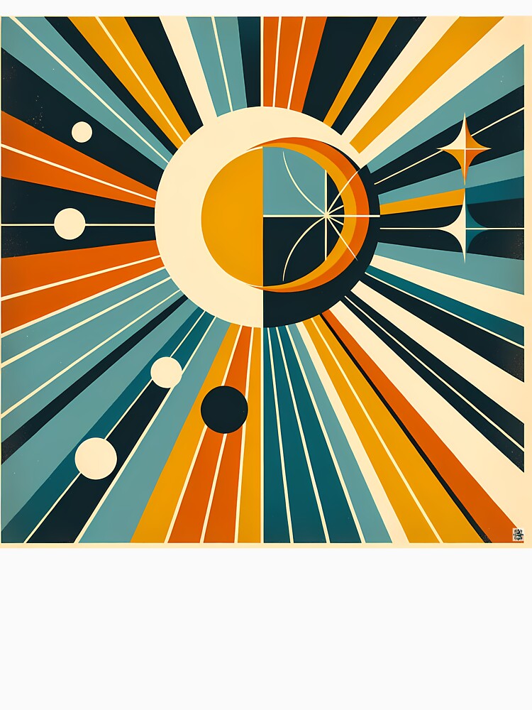 Geometric Sun and Moon Rays Retro Space Design by InkSmithery