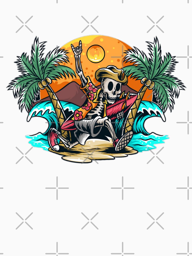A Skeleton Running with a Surfboard to Beach Enjoying the Holiday Vacation Summer by WearWolfDesigns