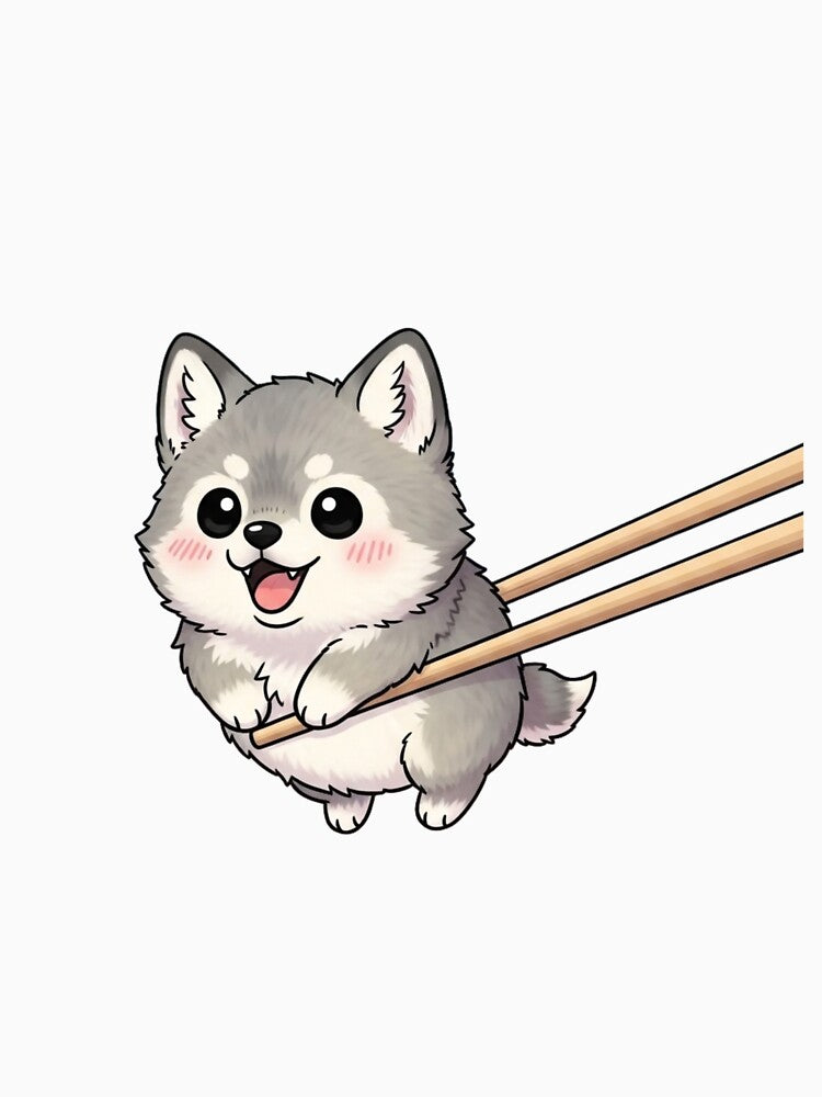 Cute Kawaii Puppy with Chopsticks – Adorable Sushi Lover Dog Cartoon by soletstudio