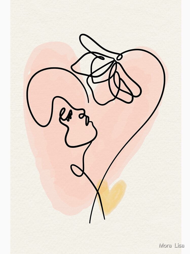 Minimalist Heart Face Line Art - Boho Woman and Flower Poster by Mora  Lisa