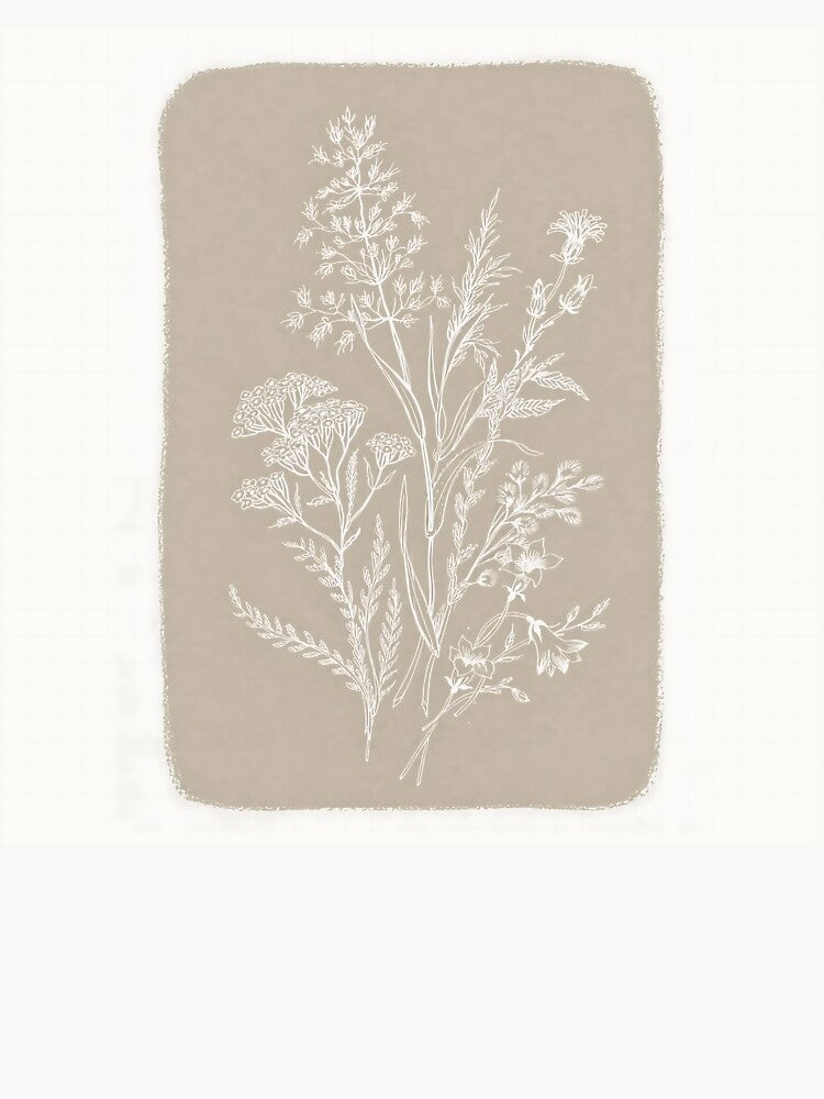 Wildflower Botanical Wall Art Beige Neutral Floral Line Drawing Minimal Vintage Nature Print by GaneshHilam