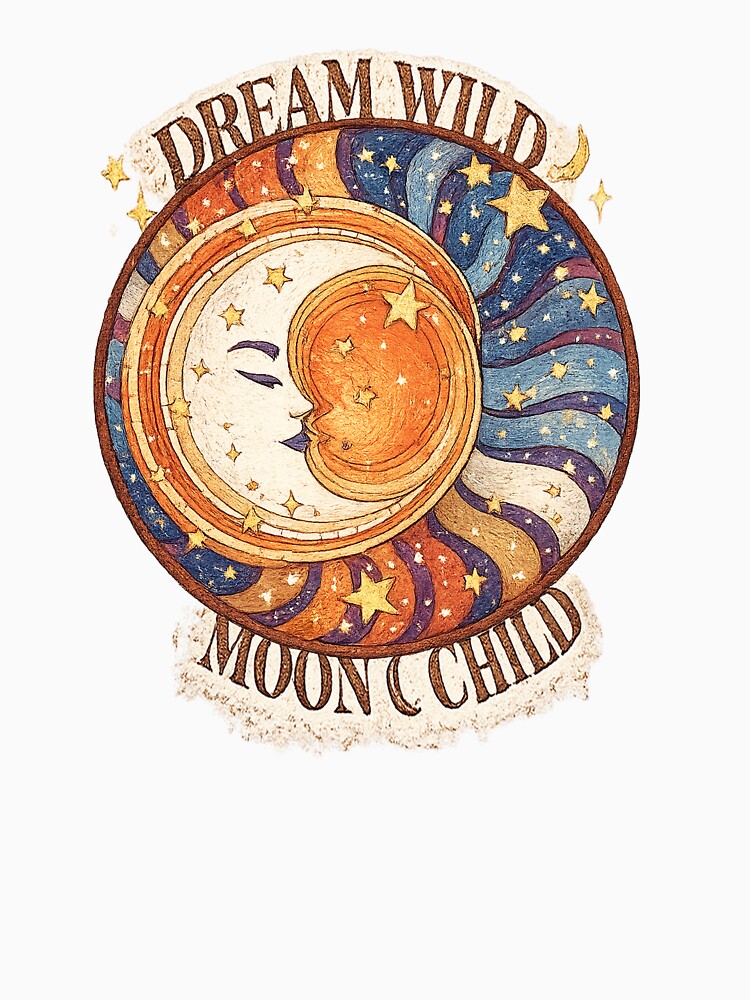 Dream Wild Moon Child Vintage Design, Celestial Sun and Moon Art, Boho Cosmic Aesthetic by Bigohobi