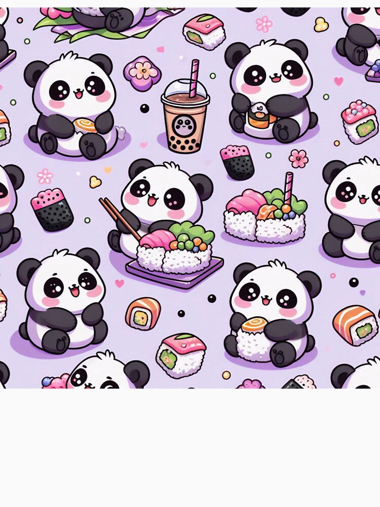 Kawaii Baby Panda Sushi & Boba Tea Seamless Pattern by ziniti