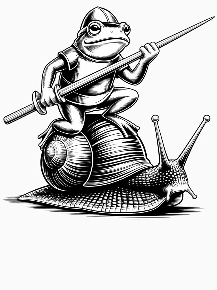 Frog Knight Riding Snail Shirt | Funny Medieval Animal Tee | Vintage Fantasy Illustration by Printsouf
