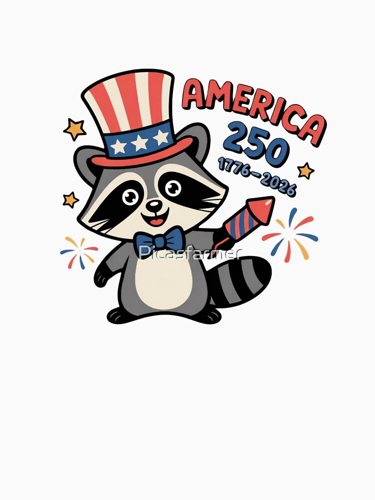America 250 Patriotic Raccoon Art - Cute USA 1776-2026 Semiquincentennial Celebration Design by Picasfarmer