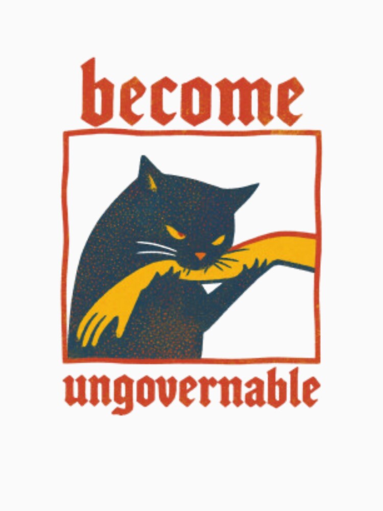 Become Ungovernable Black Cat — Retro Linocut Style Anarchy Kitten Art by Colorful-Garden