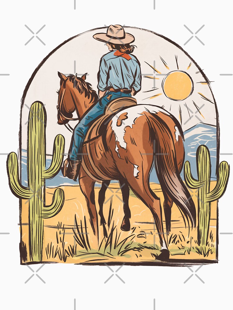 Vintage Cowgirl Desert Ride Illustration by Charlietule
