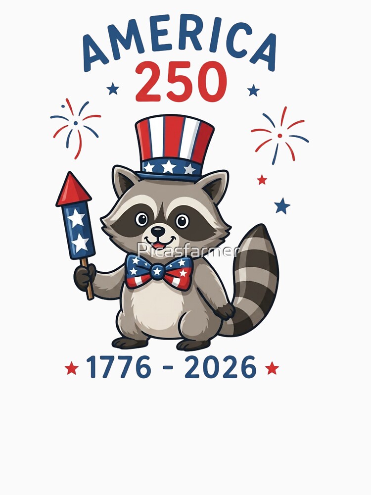 America 250 Patriotic Raccoon Art - USA 1776-2026 Semiquincentennial Celebration Design by Picasfarmer