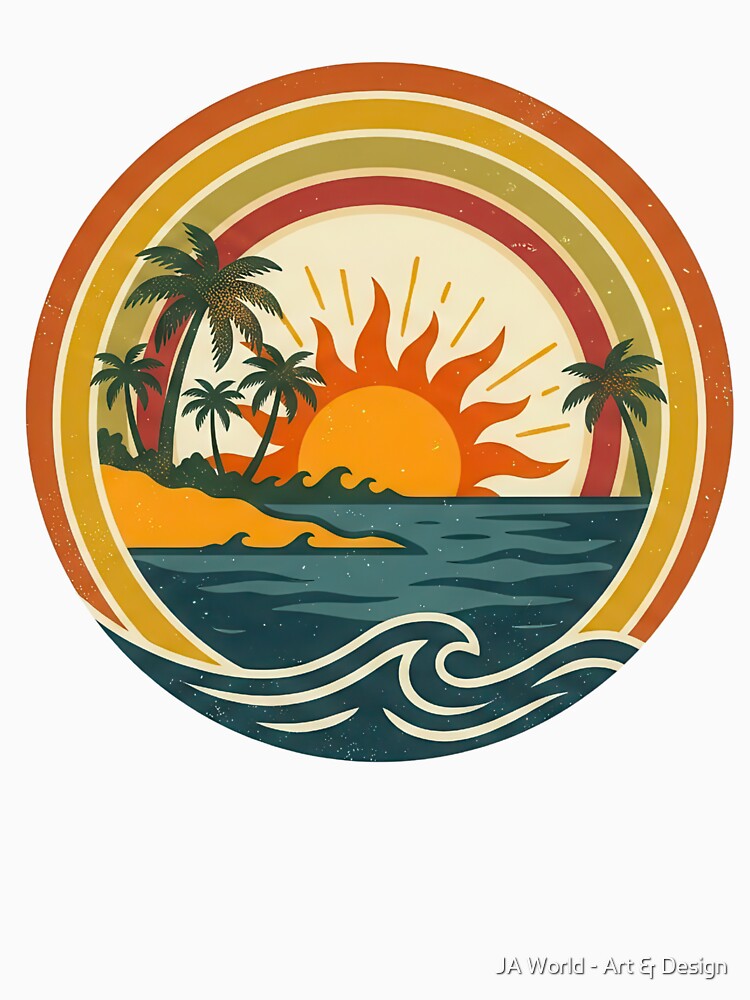 Vintage Beach Sunset Palms – Retro Ocean Summer Design by JA World - Art & Design