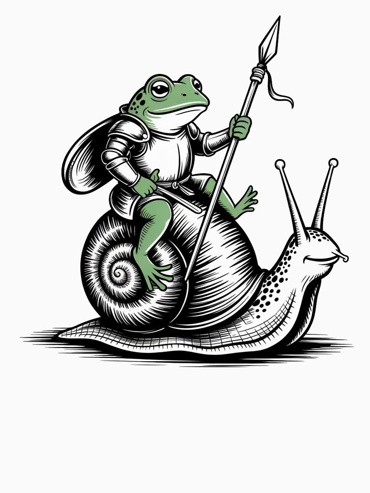 Medieval Frog Knight Riding Snail Vintage Tshirt: Funny Toad Meme, Retro Dark Art, Grimdark Gift for Reptile Lovers by Printsouf
