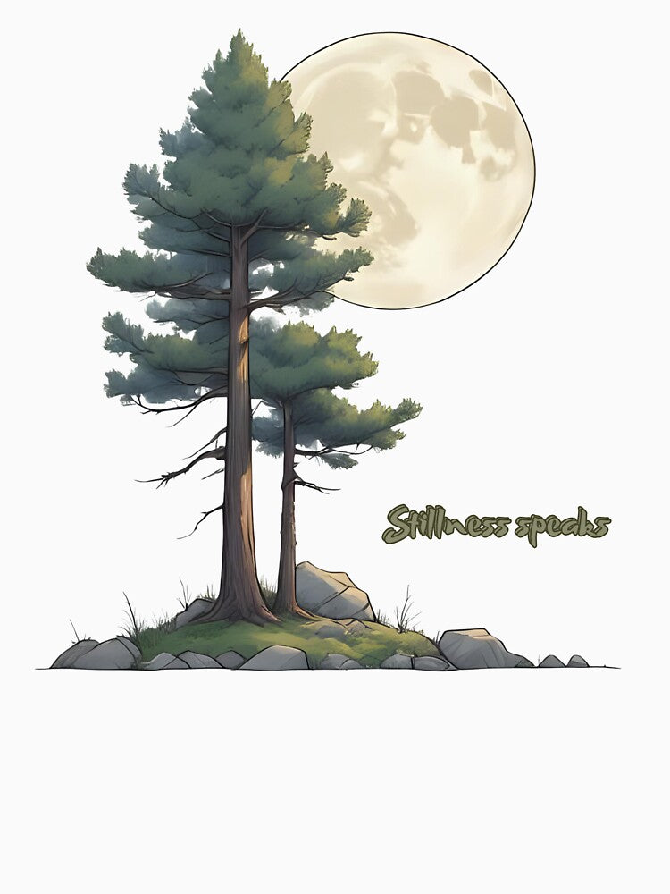 Stillness Speaks – Moonlit Pines and Quiet Strength by Pixel--Threads
