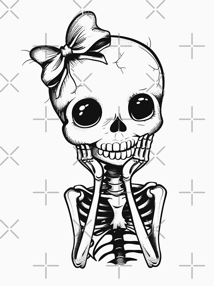 Cute Skull with Bow Kawaii Goth Skeleton Spooky Design by inkoutninja
