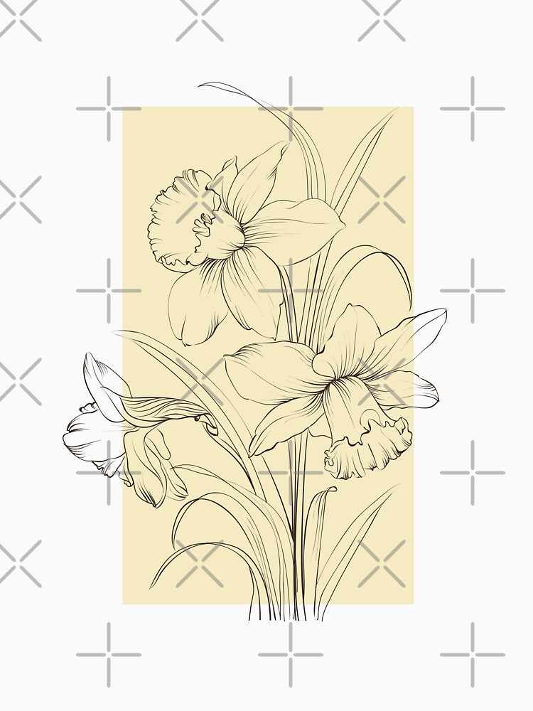 Narcissus Flowers Drawing Line Art Pastel Garden by dk-design85