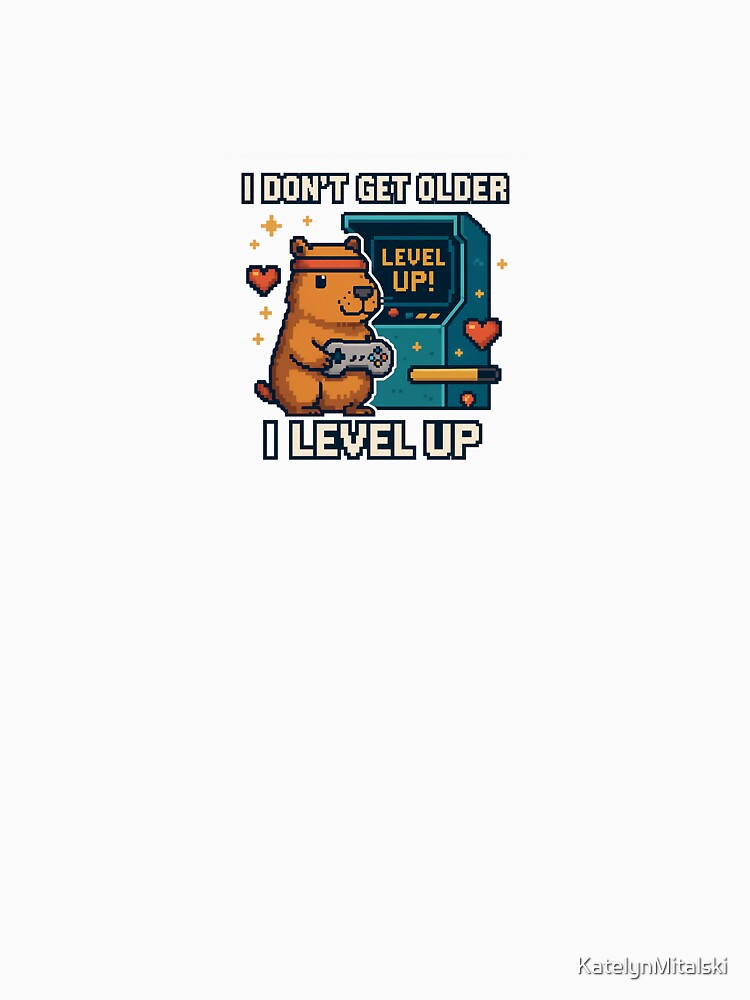 Level Up Not Aging – Retro Pixel Capybara Gamer Design by KatelynMitalski