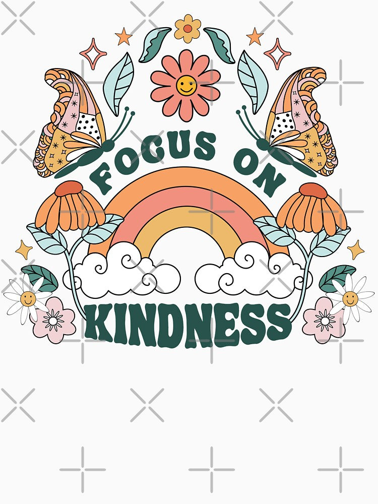 Focus on Kindness, Retro Graphic Hippie Vintage, Positive energy, Mental Health Counselor, Vintage, Daisy Floral Butterfly by Gabriellina