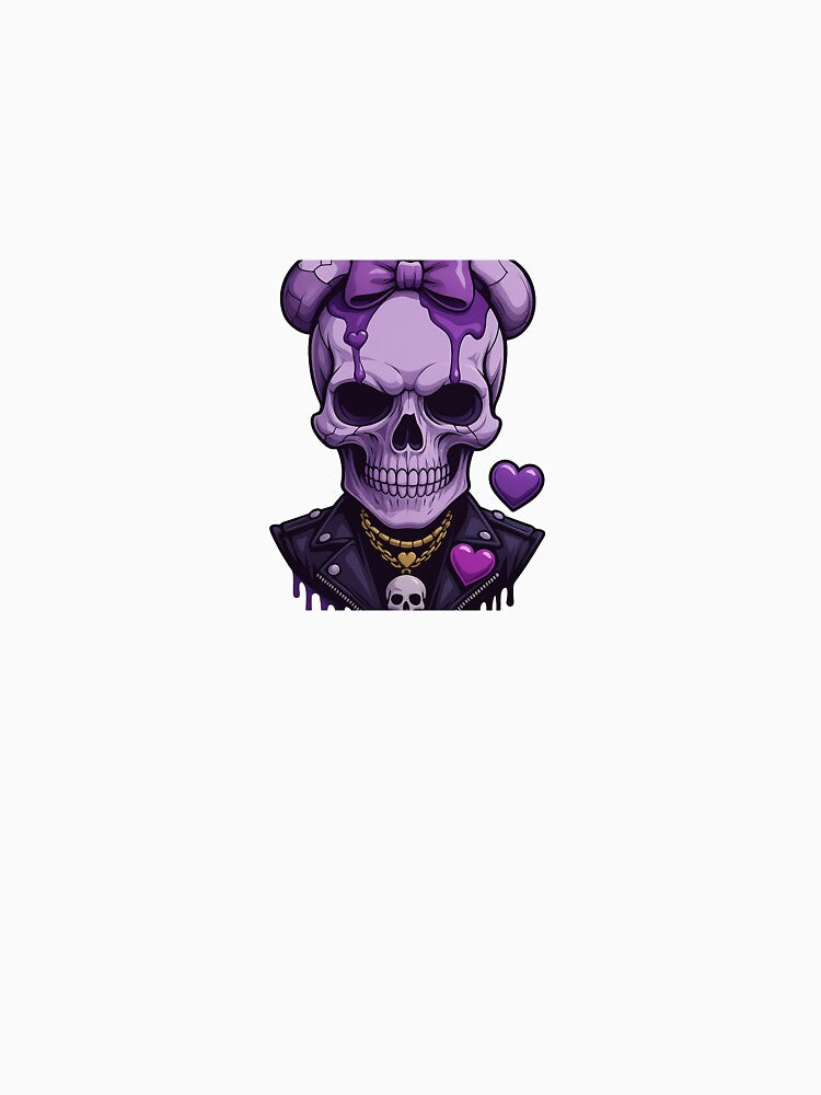 "Gothic Kawaii Skull with Bow and Leather Jacket" by Aucia